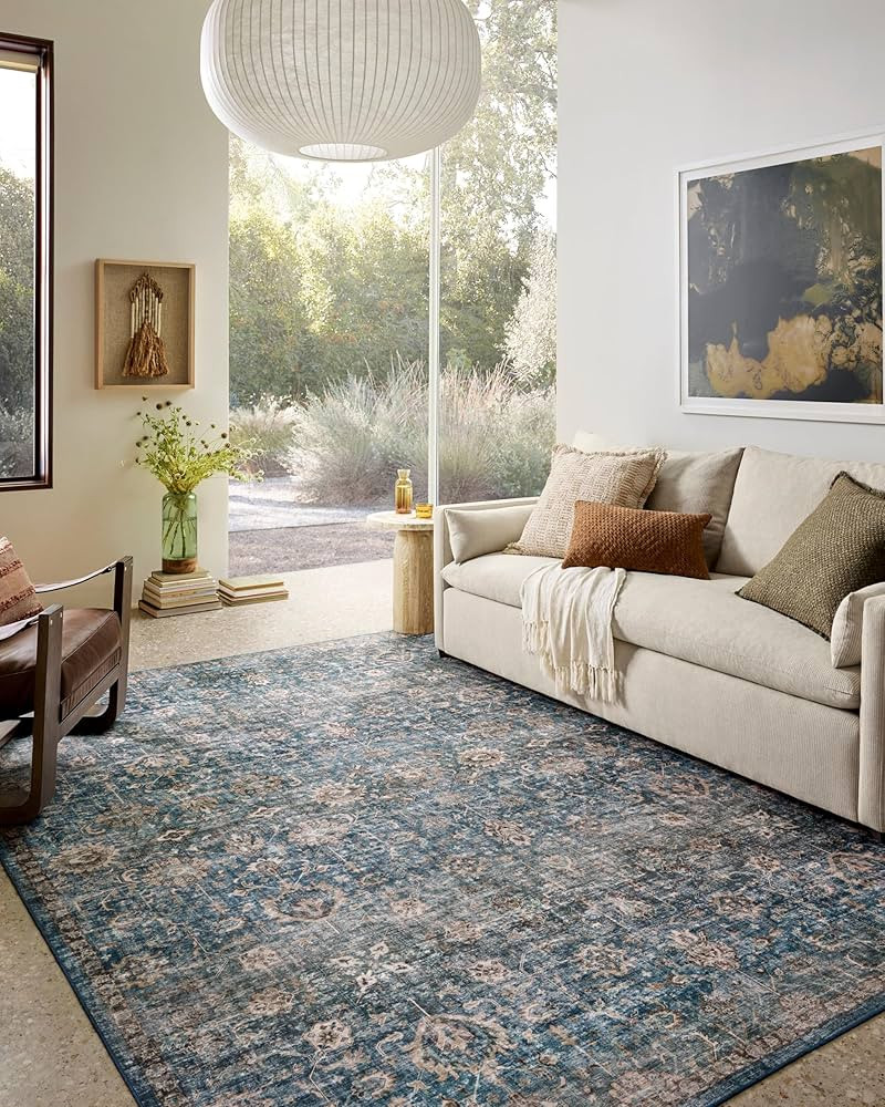 Loloi II Anniston Collection ANS-02 Lagoon/Natural 7'-6" x 9'-6" Machine Washable Area Rug | Amazon (CA)