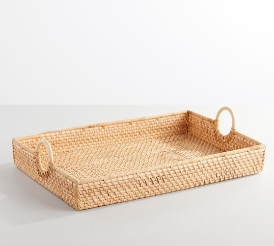 Monique Lhuillier Weaverly Woven Rattan Tray | Pottery Barn (US)