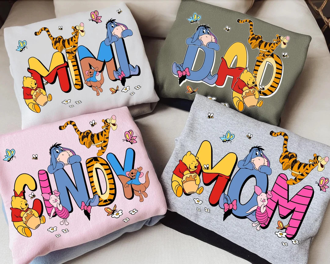 Custom Winnie The Pooh Family Matching Comfort Colors Shirt,  Crew Tee, Personalized Gift, Mother... | Etsy (US)