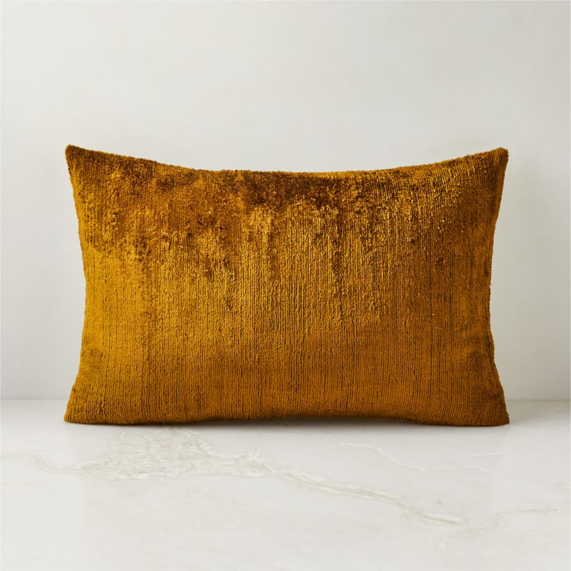 Truette Tapenade Yellow Turkish Silk Lumbar Pillow Cover 18"x12" + Reviews | CB2 | CB2