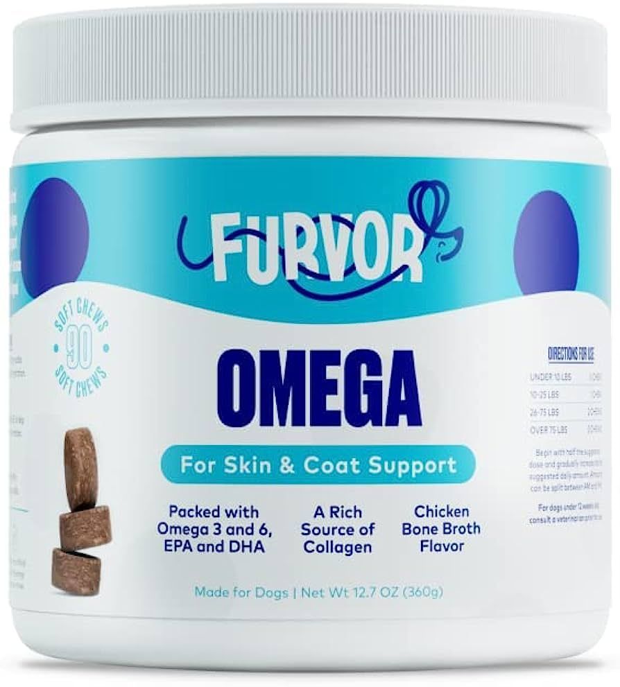 Furvor Skin and Coat Supplement for Dogs, Omega 3 for Dogs for Itchy Skin, Rich with Healthy and ... | Amazon (US)