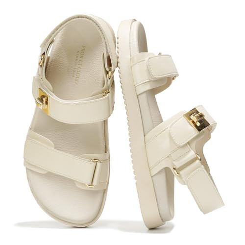 Project Cloud 100% Genuine Leather Platform Sandals Women Footwear - Comfortable Strappy Summer Sandals for Women 2026 - Memory Foam and Non-Slip Beach Slides (Mona, Beig, 7.5) | Amazon (US)