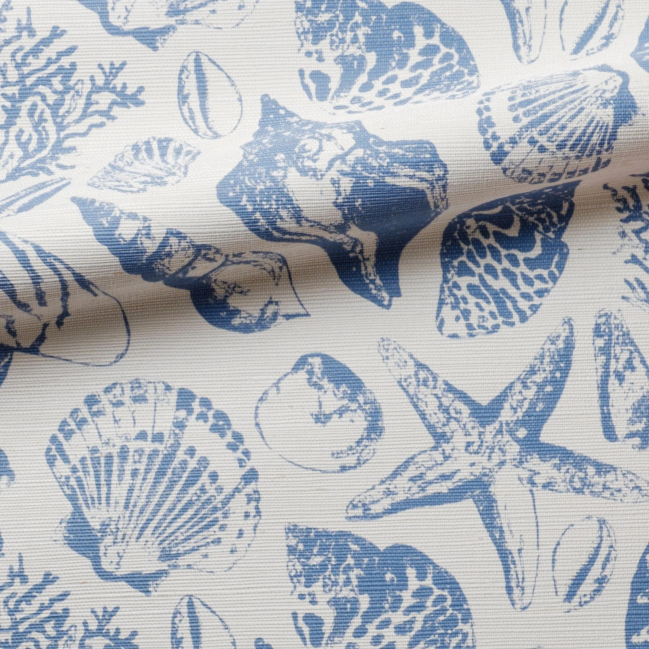 Coquillages Dusty Blue/Natural Grasscloth Wallcovering | Cailini Coastal