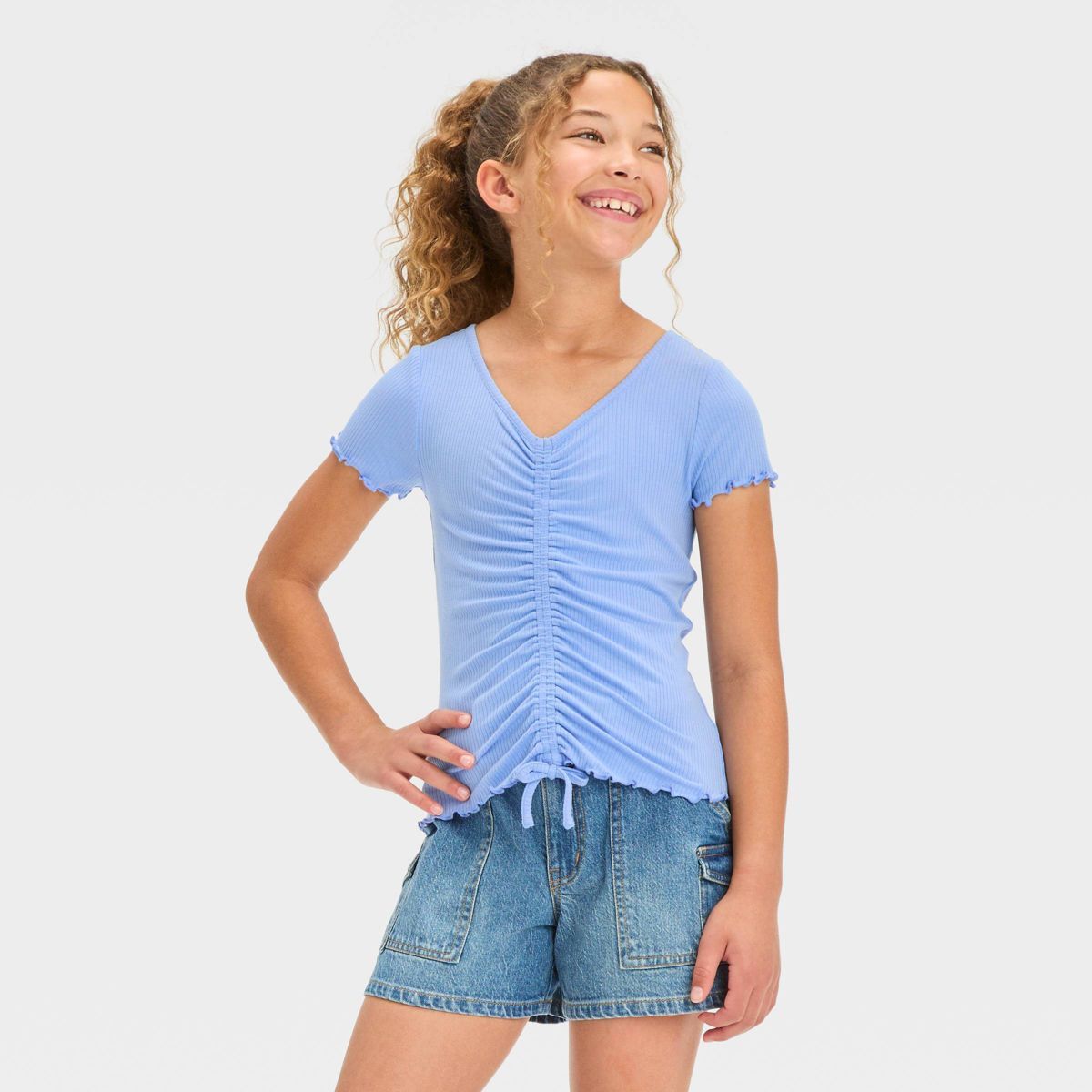 Girls' Short Sleeve Ruched Front Top - art class™ | Target