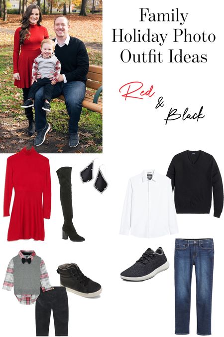 Looking for holiday family photo outfit ideas in the red and black color scheme? Look no further than this inspiration. 

#LTKfamily #LTKHoliday #LTKSeasonal
