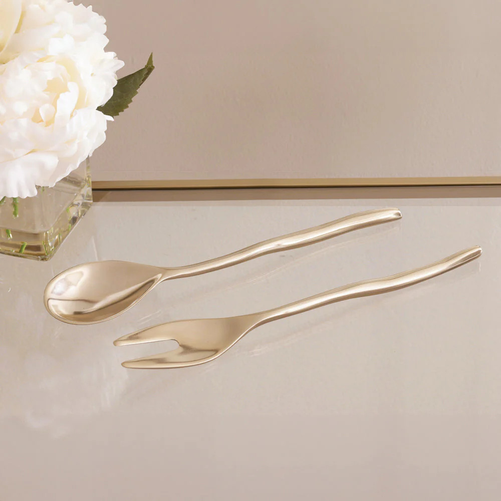 Beatriz Ball Sierra Modern Maia Shiny Gold Large Salad Servers | Sabavi Home