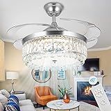CoscosX Crystal Ceiling Fans with Lights,42 Inch LED Chandelier Ceiling Fan with Remote Control Invi | Amazon (US)