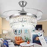 CoscosX Crystal Ceiling Fans with Lights,42 Inch LED Chandelier Ceiling Fan with Remote Control Invi | Amazon (US)