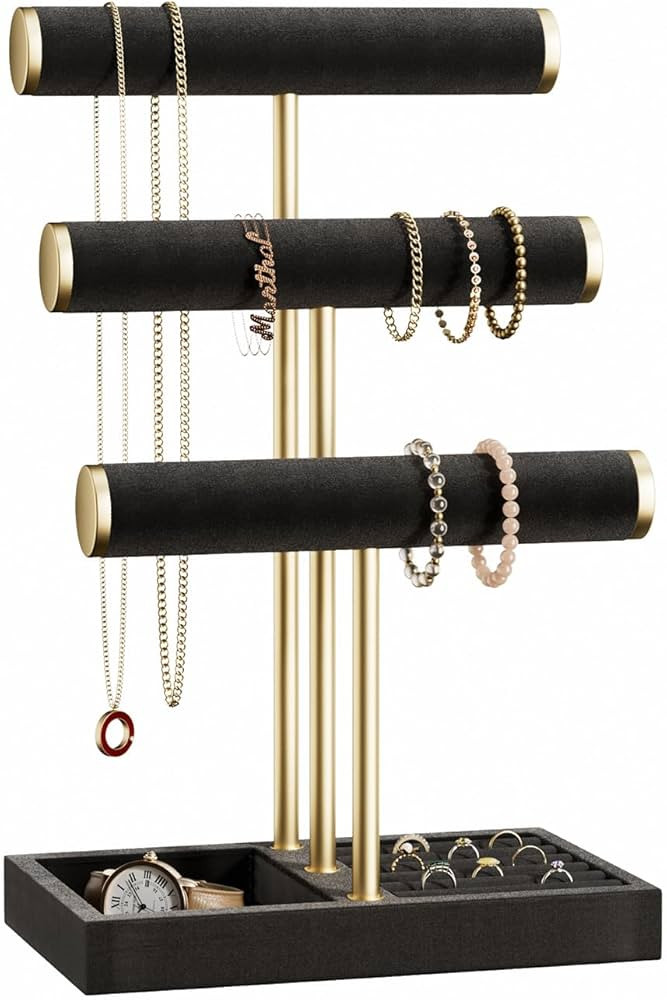 3 Tier Bracelet Holder Display - Detachable T Bar Black Velvet Bracelet Holder, Jewelry Holder Or... | Amazon (US)