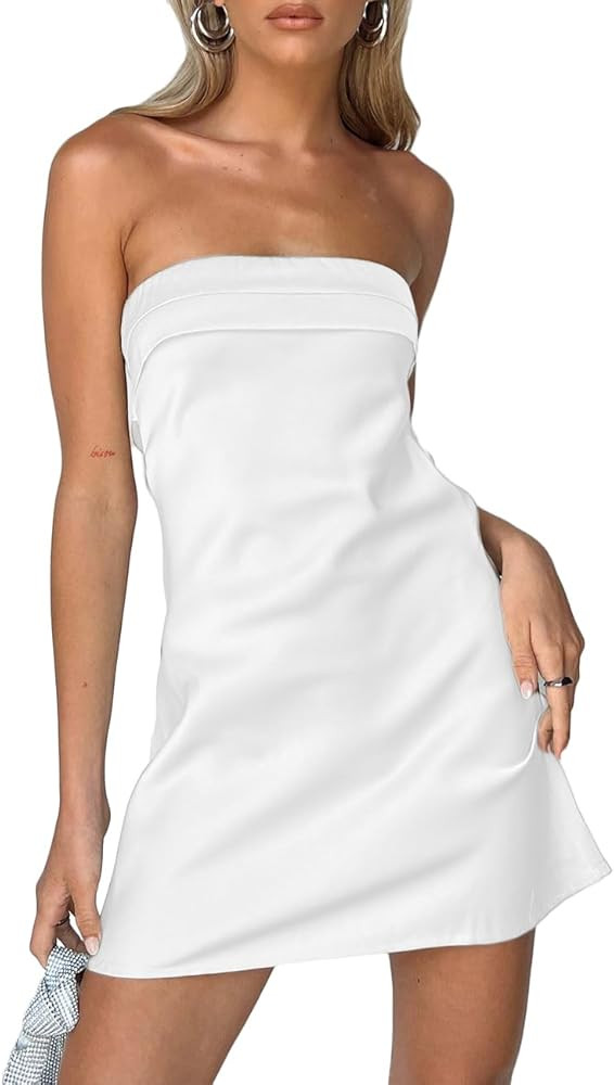 Realtix Womens Satin Silk Backless Strapless Mini Dress Sexy Low Back Tube Club Party Dress for W... | Amazon (US)