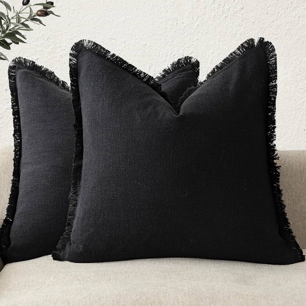 Foindtower Set of 2 Decorative Linen Fringe Throw Pillow Covers Cozy Farmhouse Boho Cushion Cover... | Amazon (US)