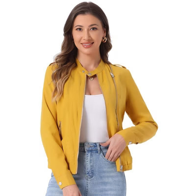 INSPIRE CHIC Women's Stand Collar Zip Up Biker Lightweight Moto Jacket Yellow X-Large | Target