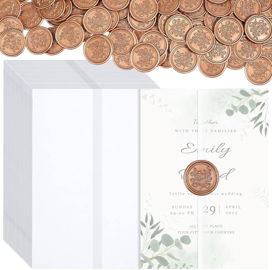 Tinlade 200 Pieces Pre Folded Vellum Jackets Set 100 Vellum Jackets for 5x7 Invitations and 100 G... | Amazon (US)