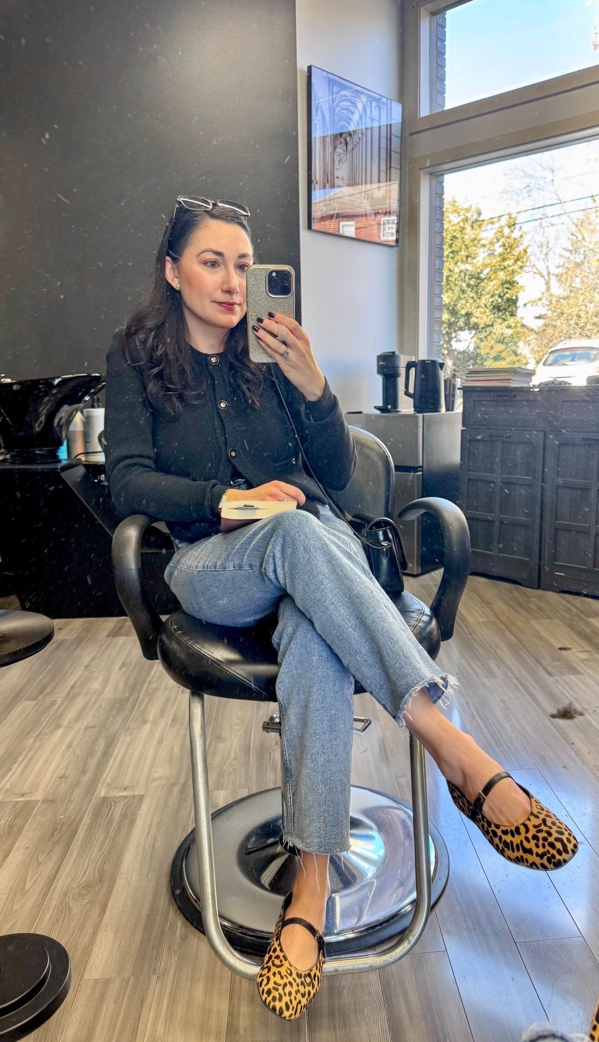 Hair day💇🏻‍♀️

Black cardigan sweater size small, TTS
Black ribbed long sleeve tee size xs, sized down for fitted look
Light wash high rise jeans size 28 long, slightly big 
Leopard Mary Jane flats size 7, TTS

Fall outfit 
Casual outfit 
Everyday outfit 



#LTKSaleAlert #LTKSeasonal #LTKShoeCrush