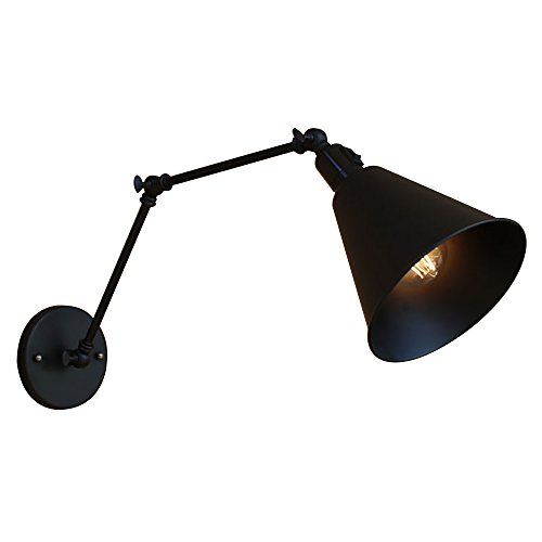 Newrays Adjustable Antique Industrial Long Swing Arm Black Wall Lamp Lights with Switch For Bedroom  | Amazon (US)