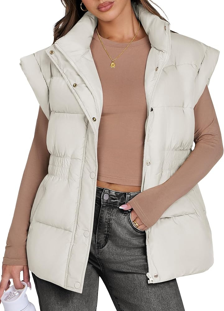 ANRABESS Women Puffer Vest Oversized Sleeveless Zip Up Stand Collar Lightweight Jackets 2025 Wint... | Amazon (US)