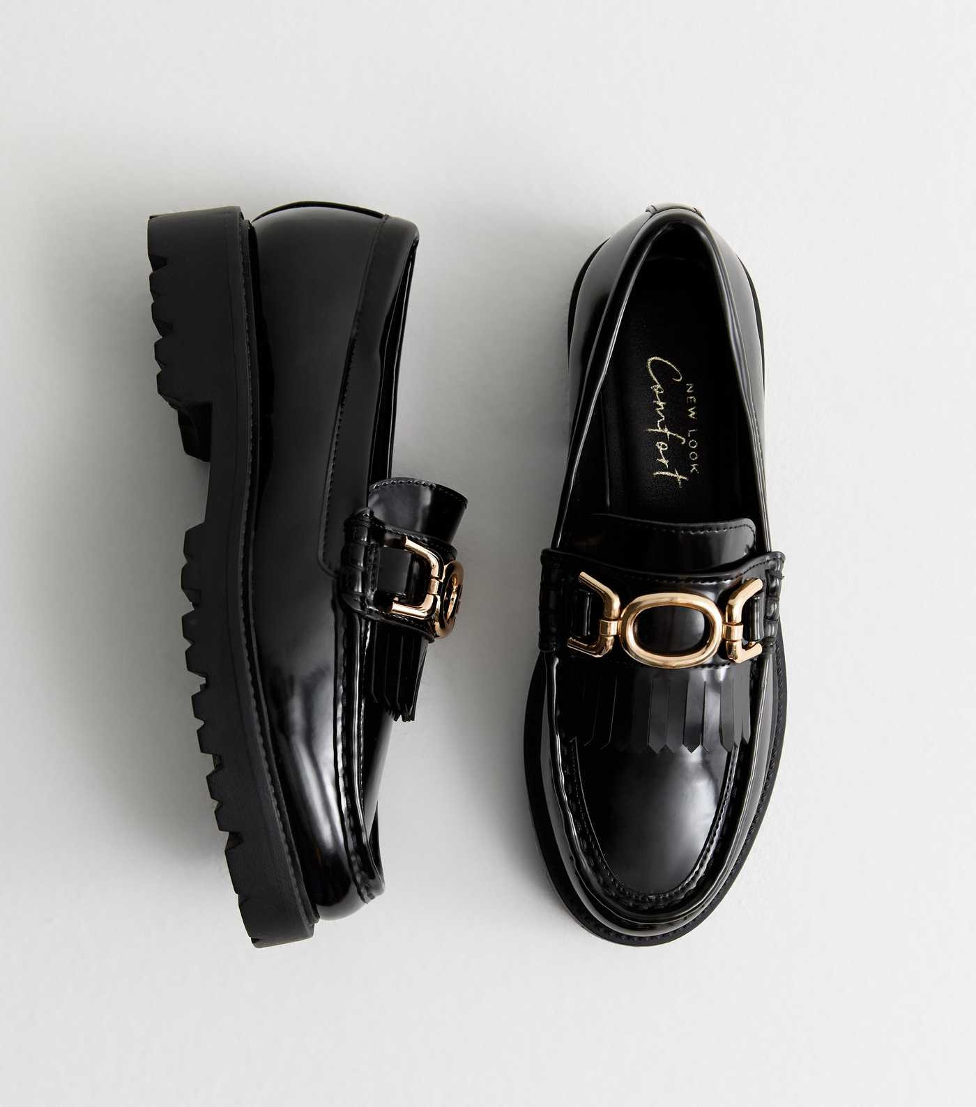 Black Patent Leather-Look Tassel Trim Loafers
						
						Add to Saved Items
						Remove from S... | New Look (UK)