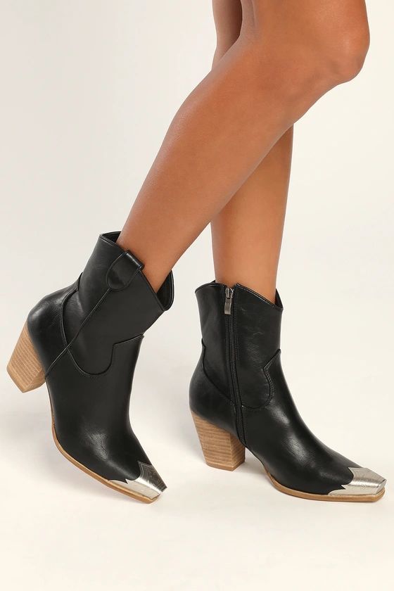 Naiya Black Western Ankle Boots | Lulus