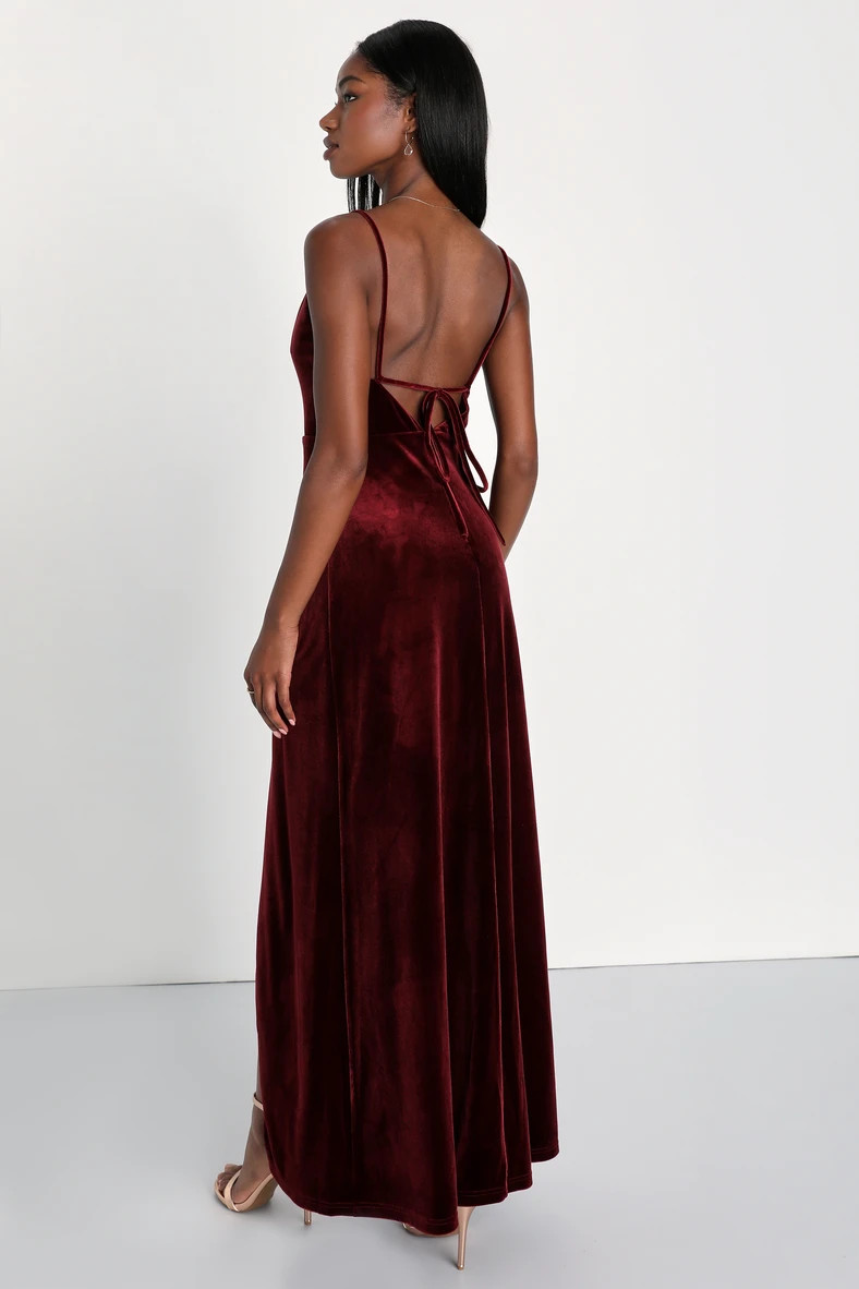 Timeless Radiance Burgundy Velvet Lace-Up Maxi Dress | Lulus (US)