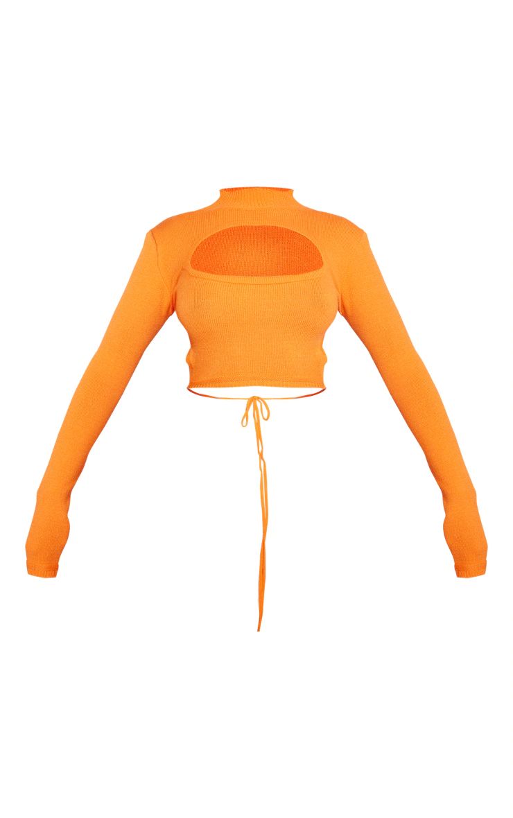 Orange Tie Back Long Sleeve Knit Crop Top | PrettyLittleThing US