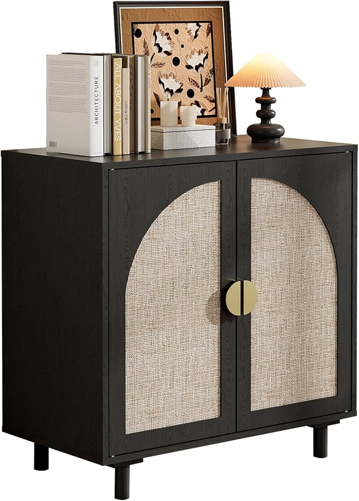 Modern Rattan Storage Cabinet, Black Wood Sideboard with Magnetic Latch, 29.8x15.7x31.5 inches, A... | Amazon (US)