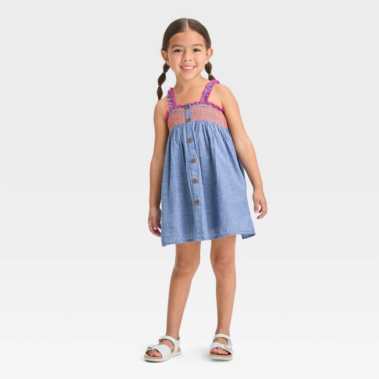 Toddler Girls' Chambray Smocked Dress - Cat & Jack™ Blue | Target