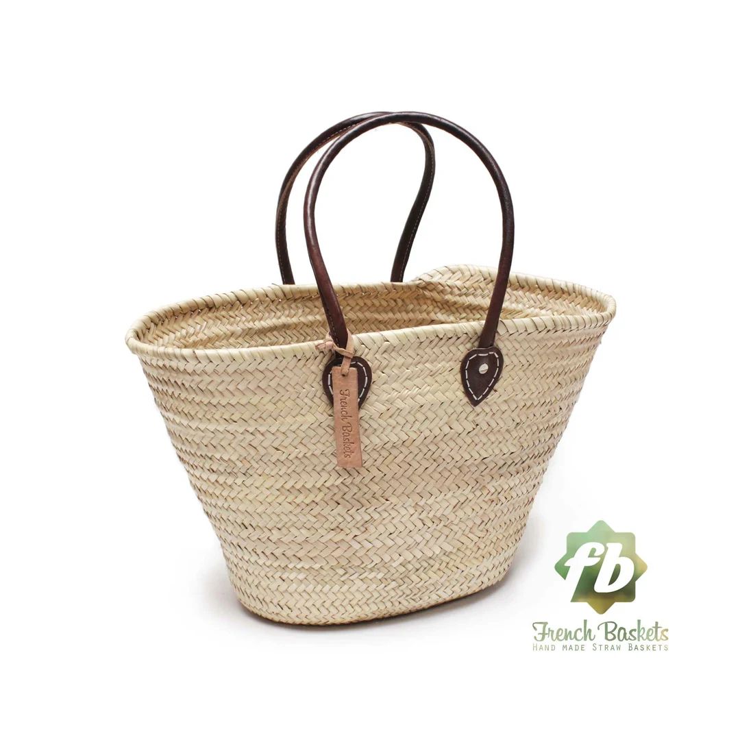 Straw Bag French Basket Handle Long Size Standard Leather French Market Basket, Beach Bag Handmad... | Etsy (US)