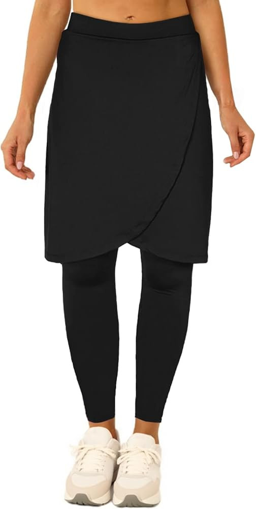 Fisoew Women's Knee Length Athletic Skirt with Leggings Wrap Gym Workout Golf Tennis Skorts with ... | Amazon (US)