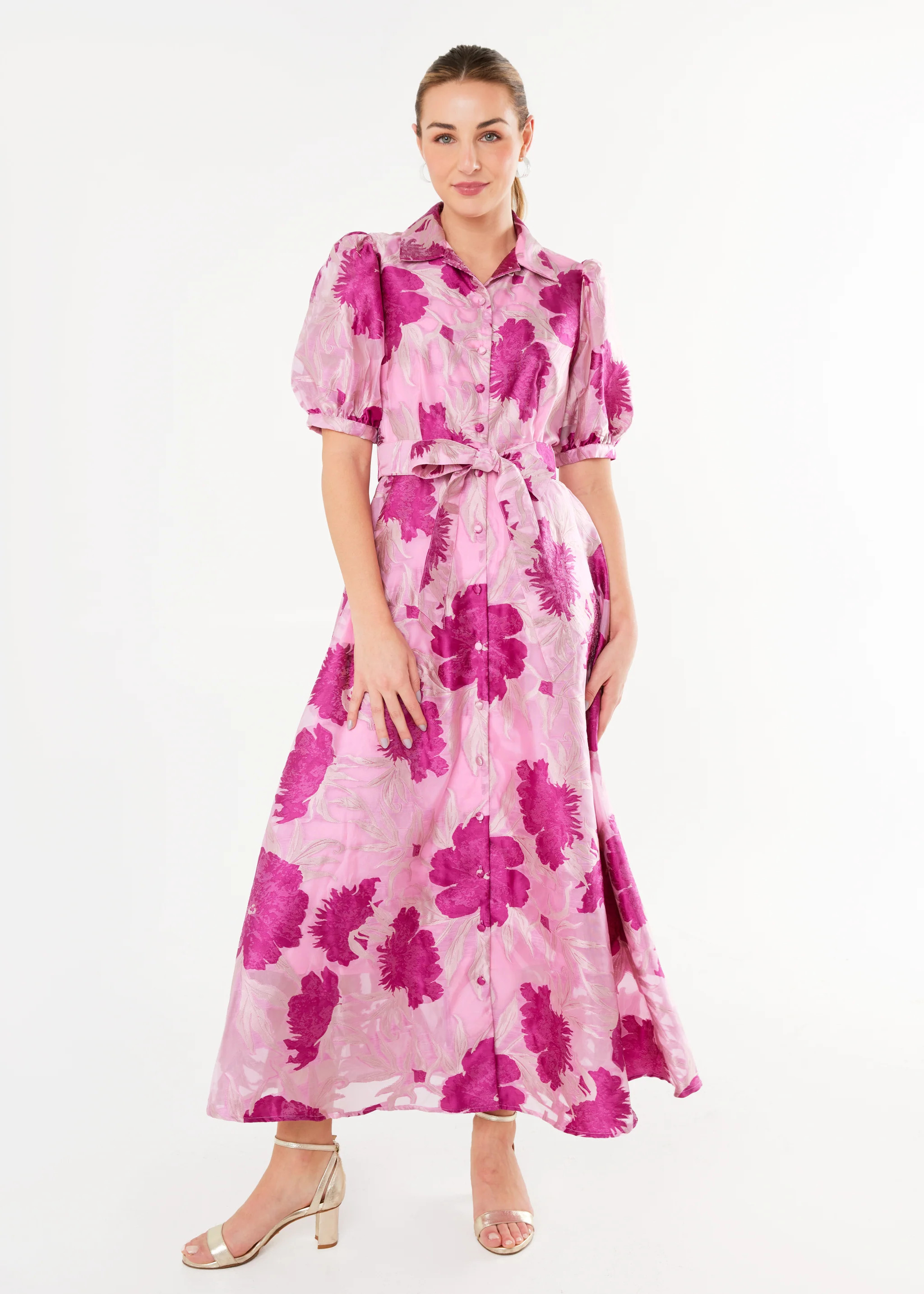 Charlotte Gown Magenta Pansy Vine Organza | Abbey Glass