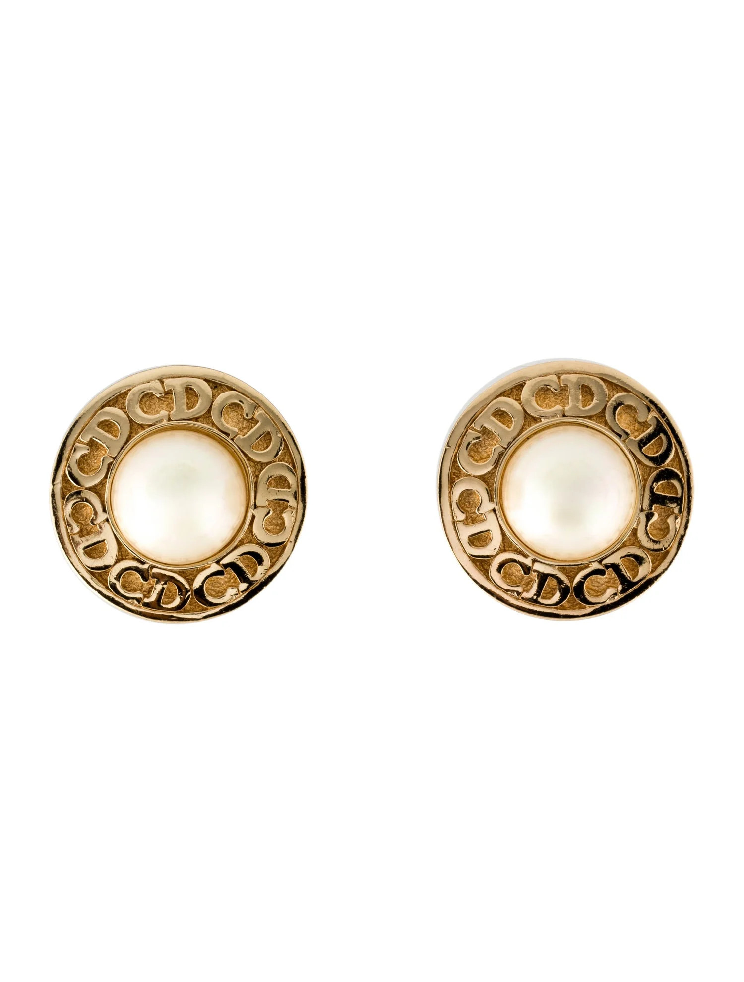 Vintage Faux Pearl Logo Clip-On Earrings | The RealReal