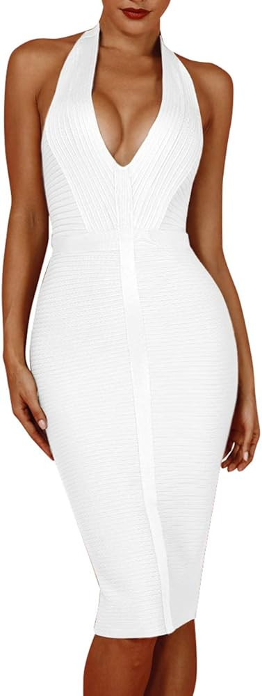 Whoinshop Women 's Sexy Halter Deep V Neck Club Party Bandage Dress | Amazon (US)