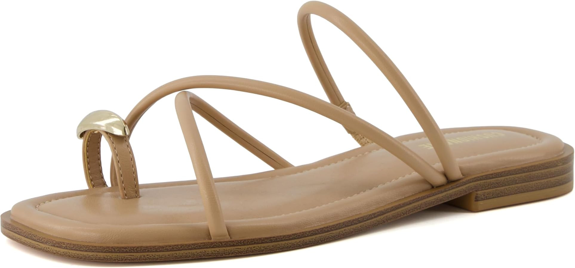 CUSHIONAIRE Venue Women’s Strappy Toe-Loop Slide Sandals with Gold-Tone Accent & Memory Foam Co... | Amazon (US)