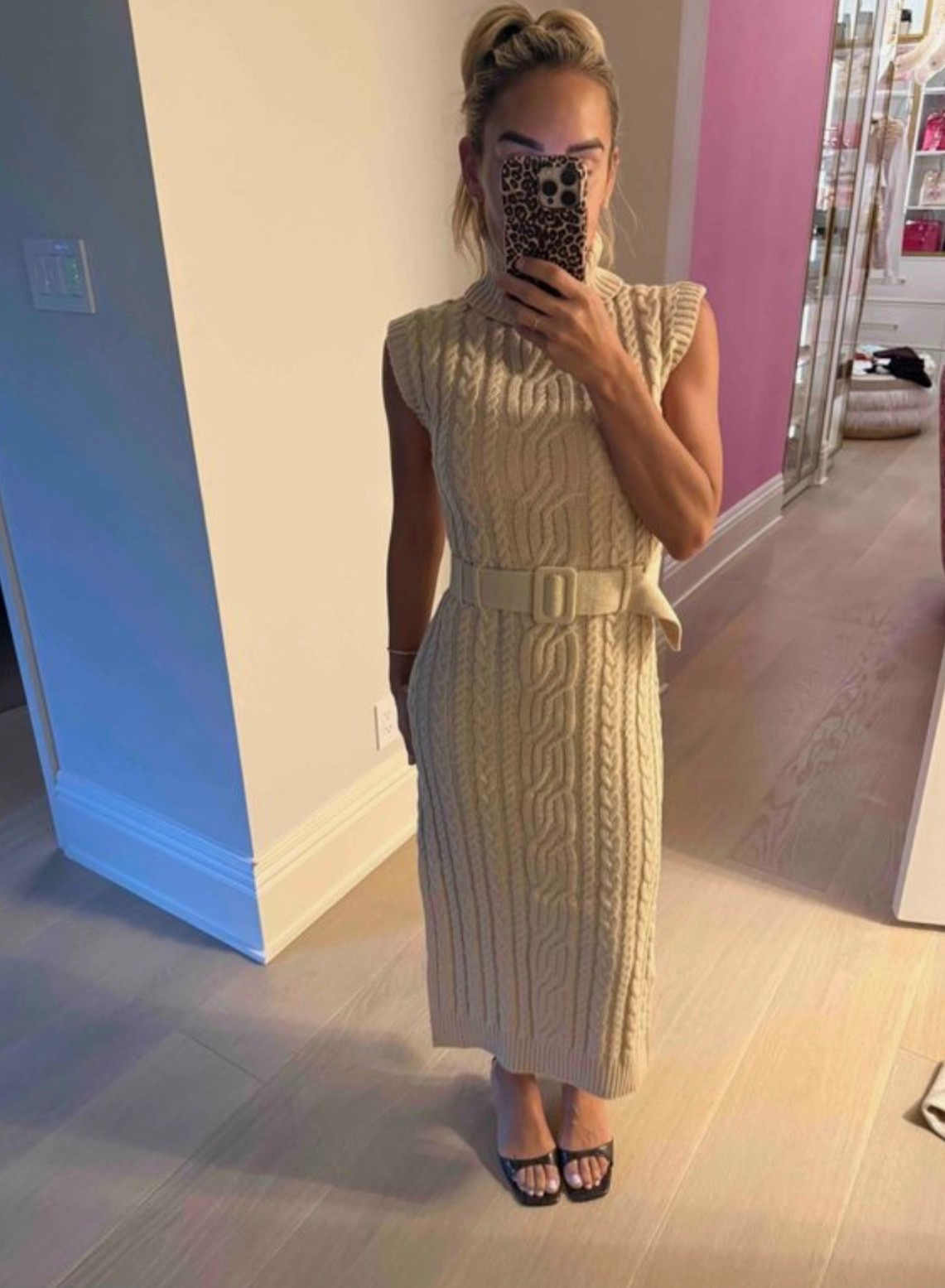 Taylor Belted Cable Knit Turtleneck Maxi Dress