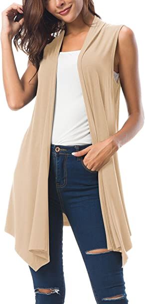 Women's Sleeveless Draped Open Front Cardigan Vest Asymmetric Hem | Amazon (US)