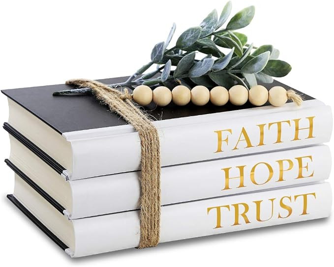 Hardcover Decorative Book,Modern Hardcover Decorative Books,FAITH|HOPE|TRUST(Set of 3) Stacked Bo... | Amazon (US)