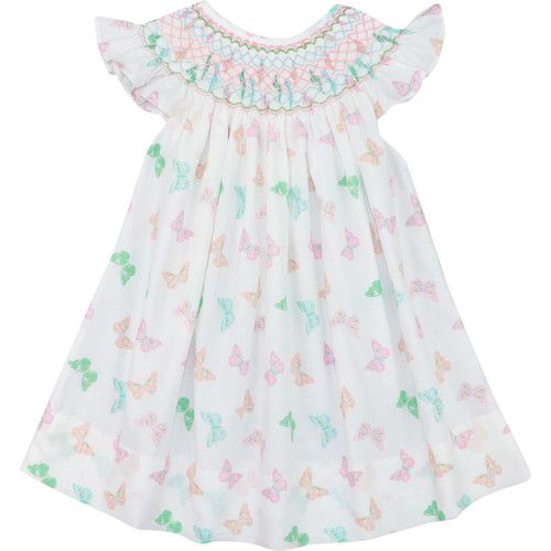 Pink And Green Smocked Pastel Butterfly Dress | Cecil and Lou