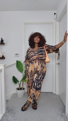 Mara Draw-string Waist Jumpsuit Oversize Elastic Band Leg African Print | eBay UK