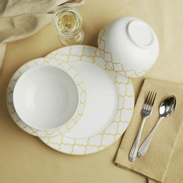 Safdie & Co. 12-Piece Dinnerware Set, Gold, Jacquard | Walmart (US)