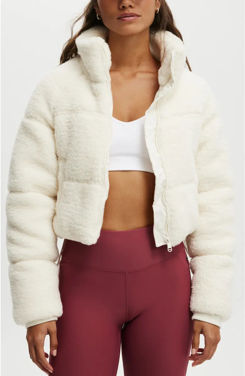The Mother Puffer Cropped Soft Fleece Jacket | Nordstrom