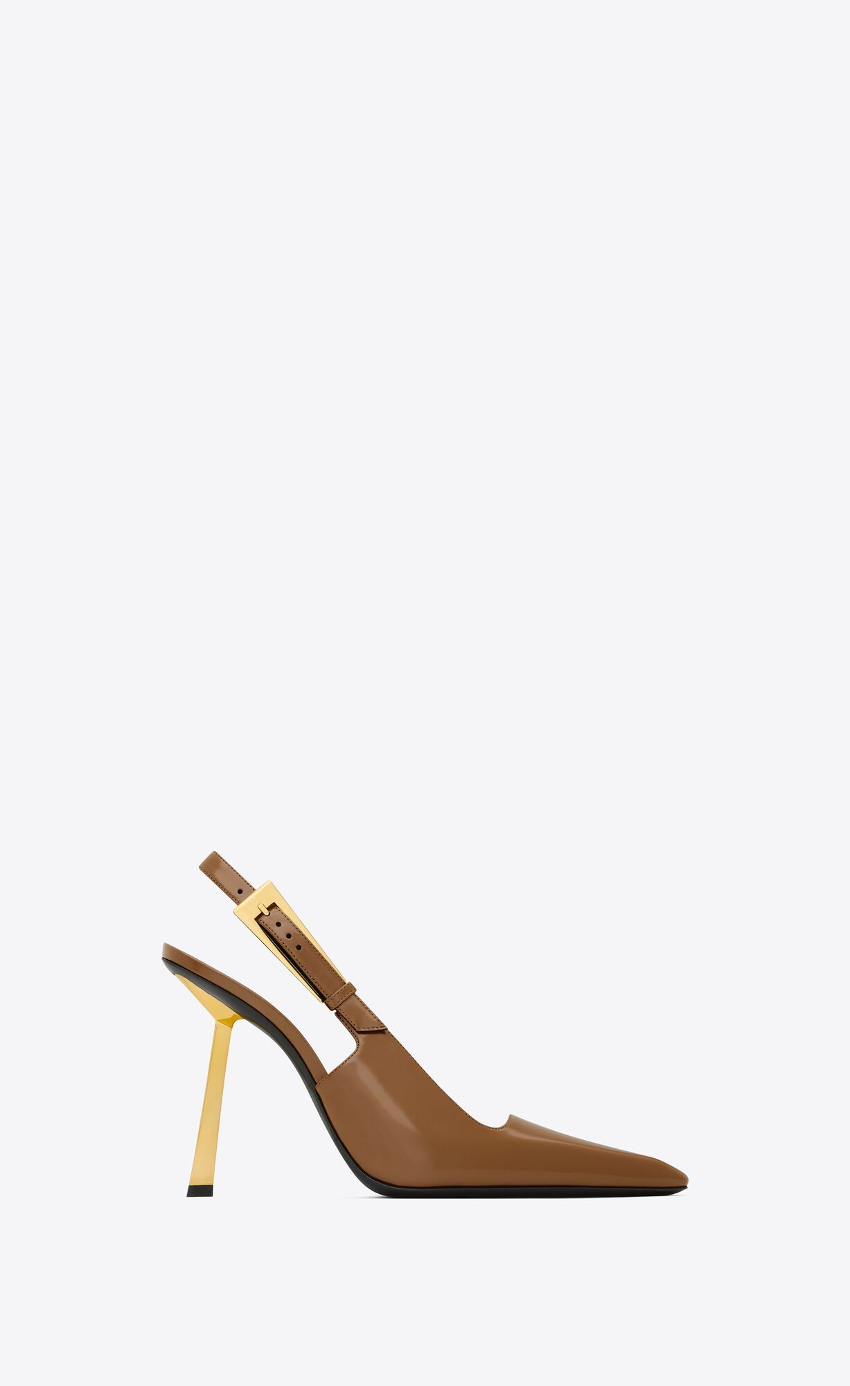 slingback pumps with a square pointed toe and gold-plated geometric stiletto heel, featuring a sq... | Saint Laurent Inc. (Global)