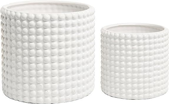 Set of 2 White Ceramic Vintage-Style Hobnail Textured Flower Planter Pots/Storage Jars | Amazon (US)
