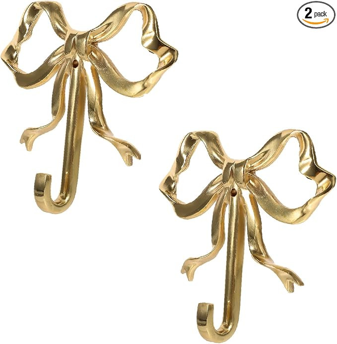 2 Pack Bow Hooks for Wall Gold Brass Coat Hook, Home Decorative Hook Bow-Knot Brass Hanger Hooks ... | Amazon (US)