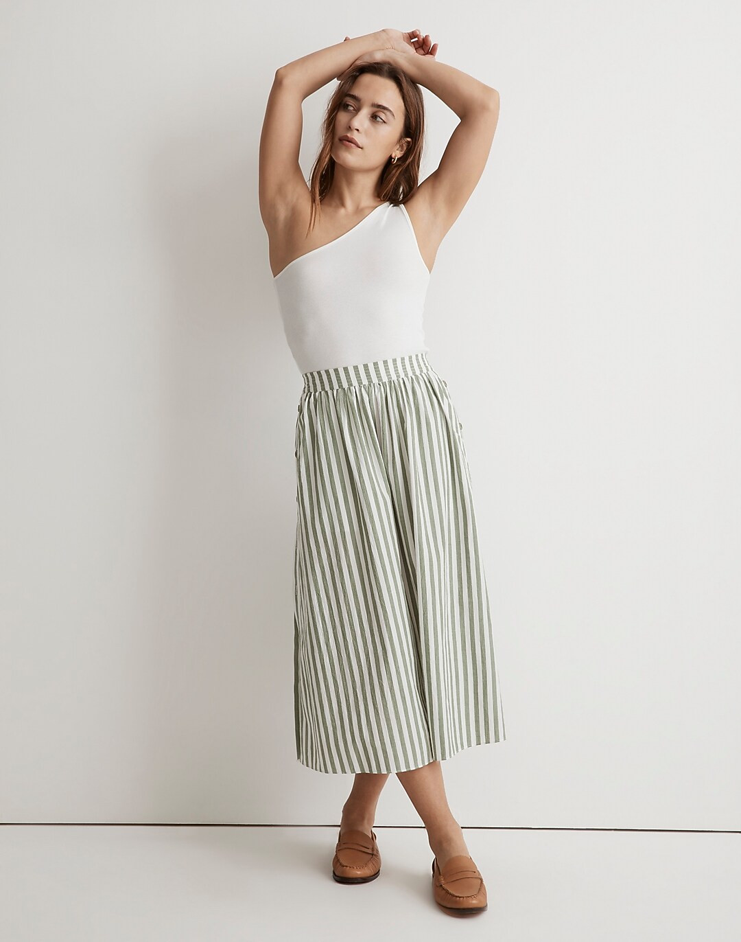 Signature Poplin Side-Button Midi Skirt in Stripe | Madewell
