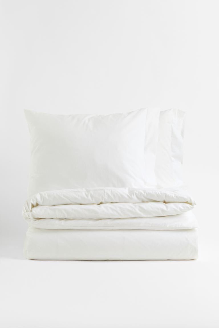 Cotton percale double/king duvet cover set - White - Home All | H&M GB | H&M (UK, MY, IN, SG, PH, TW, HK)