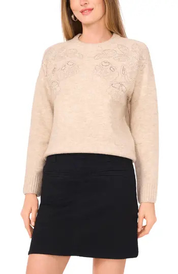Vince Camuto Bead Detail Crewneck Sweater in Oatmeal at Nordstrom Rack, Size Large P | Nordstrom Rack
