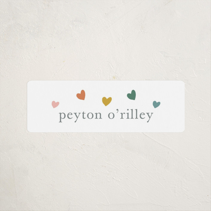 "Rainbow Hearts" - Customizable Custom Name Labels in Pink by Stacey Meacham. | Minted