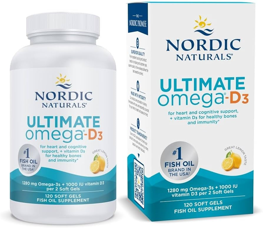 Nordic Naturals Ultimate Omega-D3, Lemon Flavor - 120 Soft Gels - 1280 mg Omega-3 + 1000 IU Vitam... | Amazon (US)
