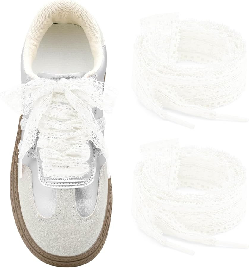 Flat Lace Shoelaces for Women: 2 Pairs 2.3 CM Wide Lacy Fancy Shoe Laces | Amazon (US)
