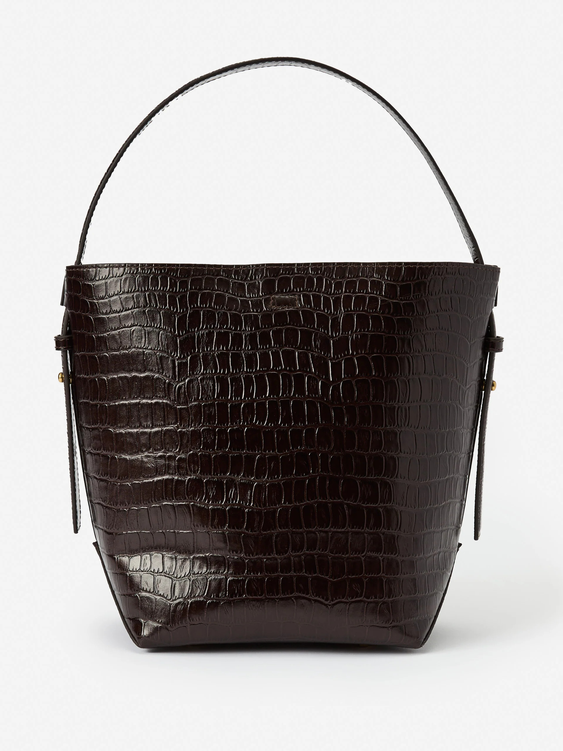 J.McLaughlin Women's Crawford Leather Bucket Bag in Crocodile Dark Brown | J.McLaughlin