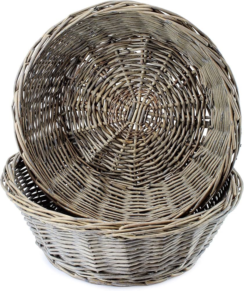 AuldHome Round Bread Baskets (Gray-Washed, 2-Pack), Farmhouse Rustic Woven Wicker Round Basket fo... | Amazon (US)